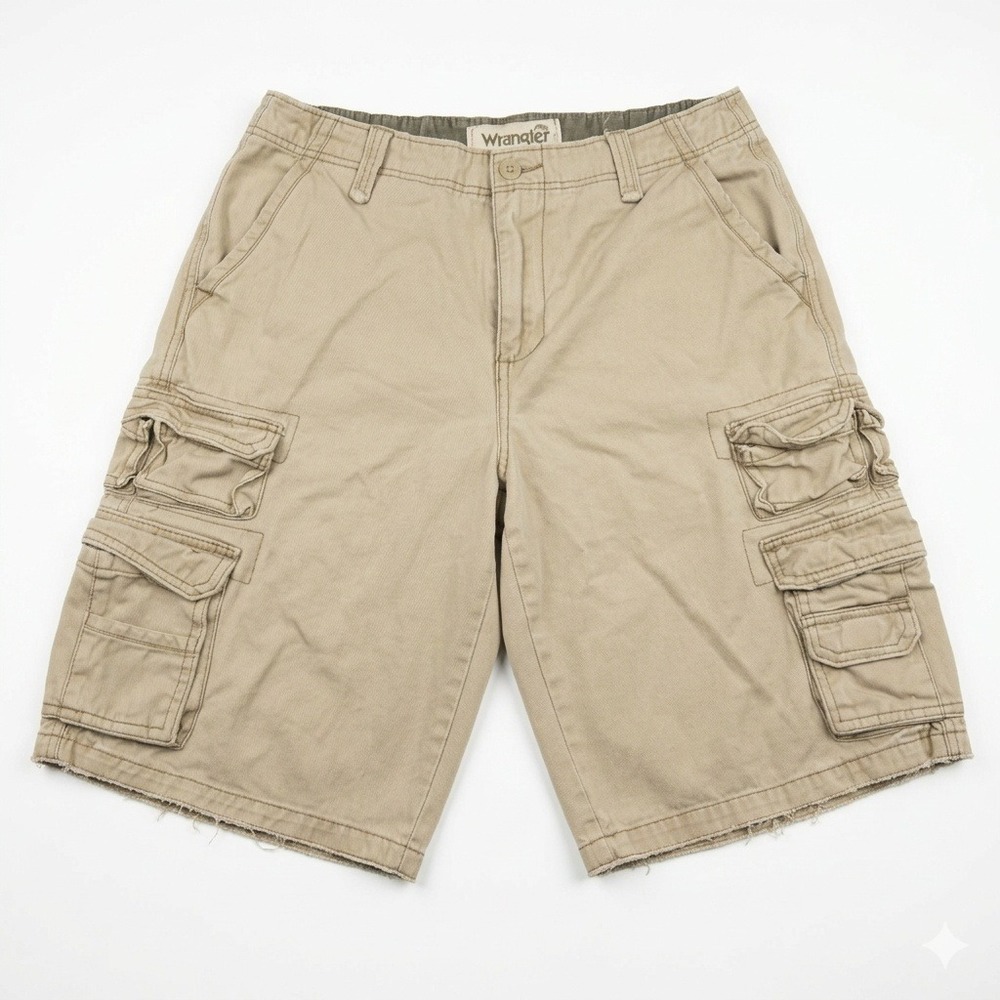 Plugg Men's Cargo Shorts Size 30 Tan Khaki 100% Cotton Multi-Pocket Y2K‎ Skater